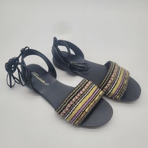 Breckelles Womens Sadie 13 Wrap Sandal Multicolor Tapestry Ankle Tie Boho 6 New